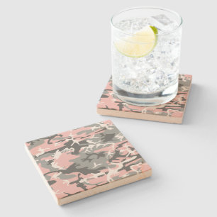 Pink and Gray Camouflage, Military, Army Stone Coaster