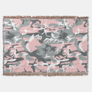 Pink and Gray Camouflage, Military, Army Throw Blanket