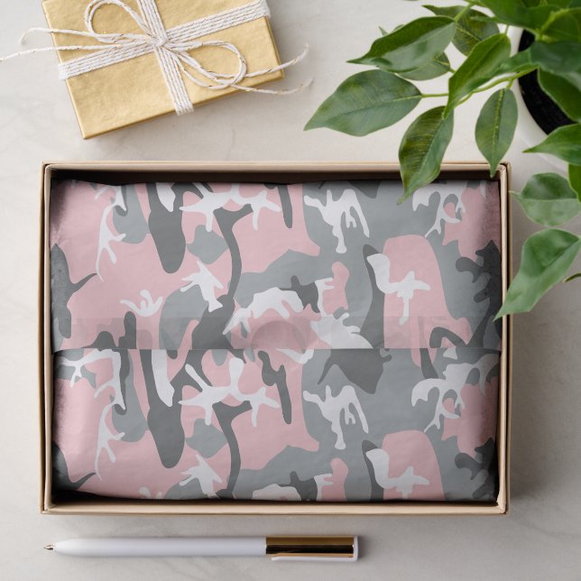 Pink and Gray Camouflage, Military, Army Tissue Paper (Gift)