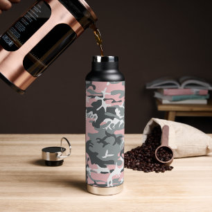 Pink and Gray Camouflage, Military, Army Water Bottle