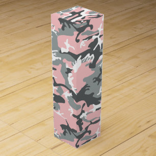 Pink and Gray Camouflage, Military, Army Wine Box