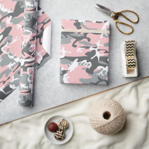 Pink and Gray Camouflage, Military, Army Wrapping Paper
