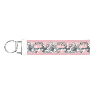 Pink and Gray Camouflage, Military, Army Wrist Keychain