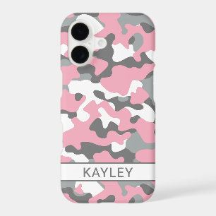 Pink and Gray Camouflage Personalized iPhone 17 Case