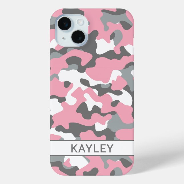 Pink and Gray Camouflage Personalized Case-Mate iPhone Case (Back)