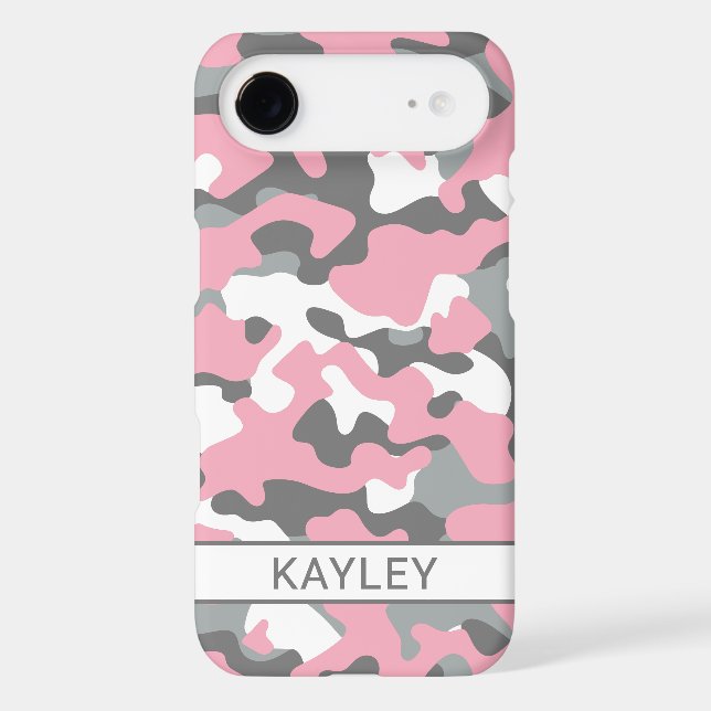Pink and Gray Camouflage Personalized Case-Mate iPhone Case (Back)