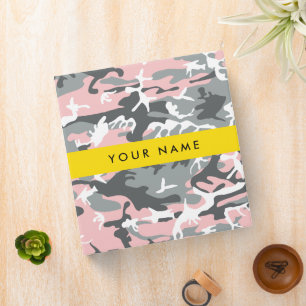 Pink and Gray Camouflage Your name Personalize 3 Ring Binder