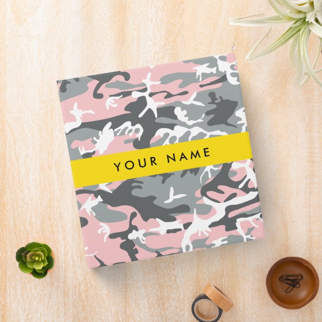 Pink and Gray Camouflage Your name Personalize 3 Ring Binder (In Situ)