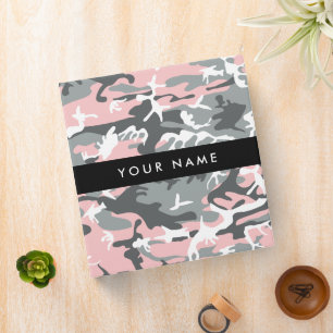 Pink and Gray Camouflage Your name Personalize 3 Ring Binder