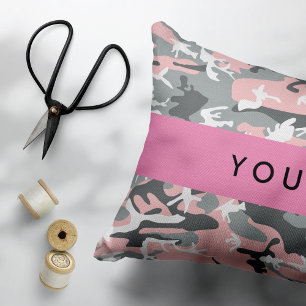 Pink and Gray Camouflage Your name Personalize Accent Pillow