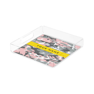 Pink and Gray Camouflage Your name Personalize Acrylic Tray