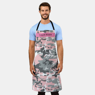 Pink and Gray Camouflage Your name Personalize Apron
