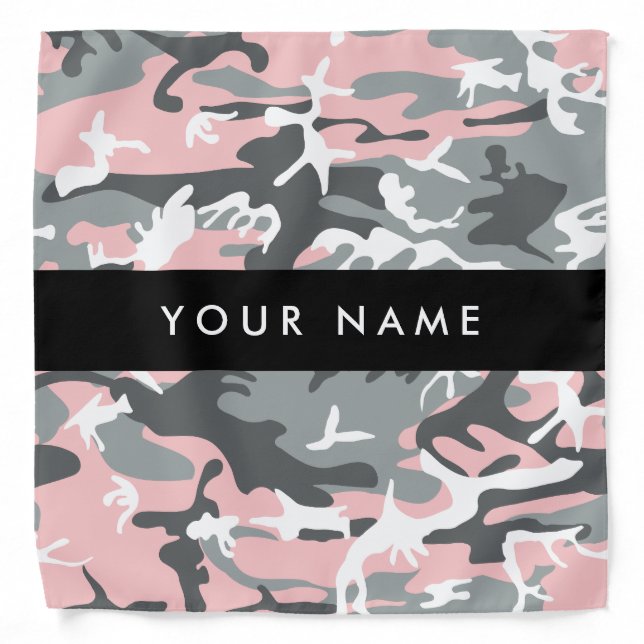 Pink and Gray Camouflage Your name Personalize Bandana (Front)