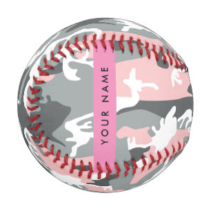Pink and Gray Camouflage Your name Personalize Baseball