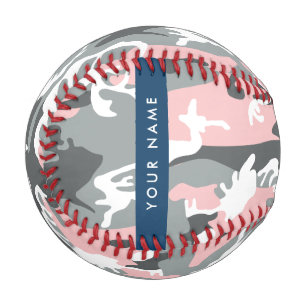 Pink and Gray Camouflage Your name Personalize Baseball