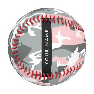 Pink and Gray Camouflage Your name Personalize Baseball