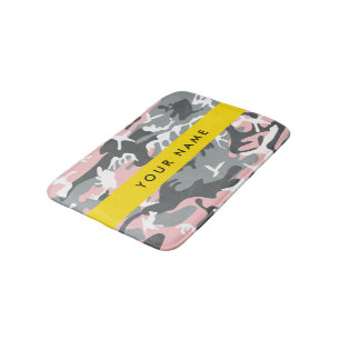 Pink and Gray Camouflage Your name Personalize Bath Mat