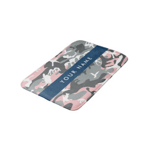 Pink and Gray Camouflage Your name Personalize Bath Mat