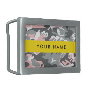 Pink and Gray Camouflage Your name Personalize Belt Buckle