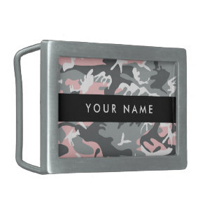 Pink and Gray Camouflage Your name Personalize Belt Buckle