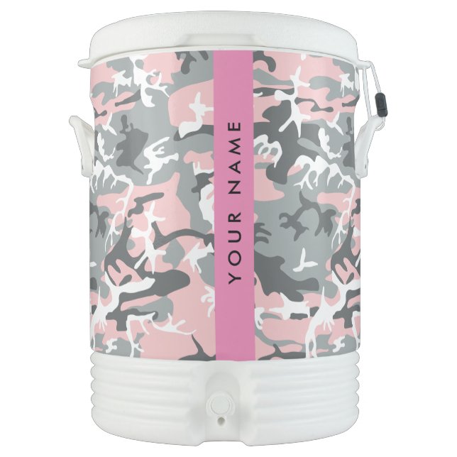 Pink and Gray Camouflage Your name Personalize Beverage Cooler (Front)
