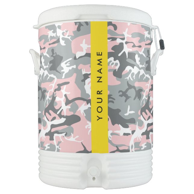 Pink and Gray Camouflage Your name Personalize Beverage Cooler (Front)