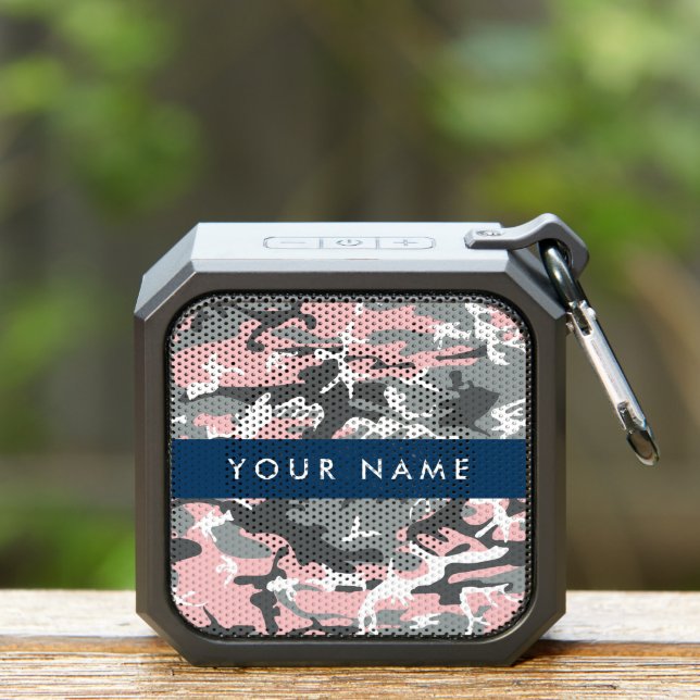 Pink and Gray Camouflage Your name Personalize Bluetooth Speaker (Insitu(Outdoor))