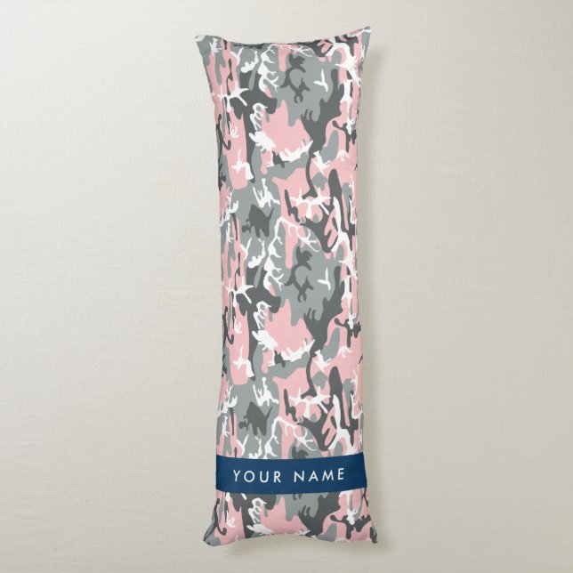 Pink and Gray Camouflage Your name Personalize Body Pillow (Back (Vertical))