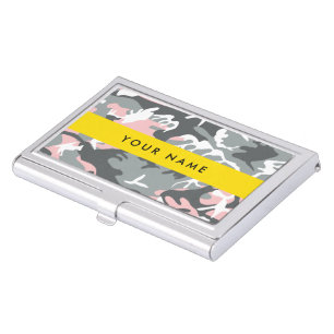 Pink and Gray Camouflage Your name Personalize Business Card Case