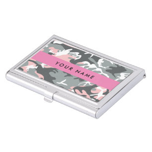 Pink and Gray Camouflage Your name Personalize Business Card Case