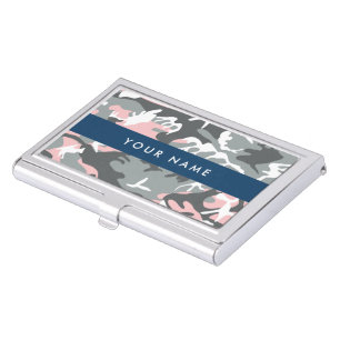 Pink and Gray Camouflage Your name Personalize Business Card Case