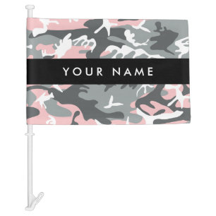Pink and Gray Camouflage Your name Personalize Car Flag