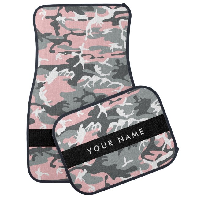 Pink and Gray Camouflage Your name Personalize Car Floor Mat (Set)