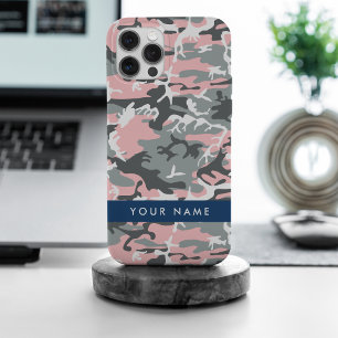 Pink and Gray Camouflage Your name Personalize iPhone 15 Pro Max Case