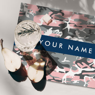 Pink and Gray Camouflage Your name Personalize Cloth Placemat