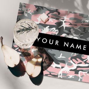 Pink and Gray Camouflage Your name Personalize Cloth Placemat