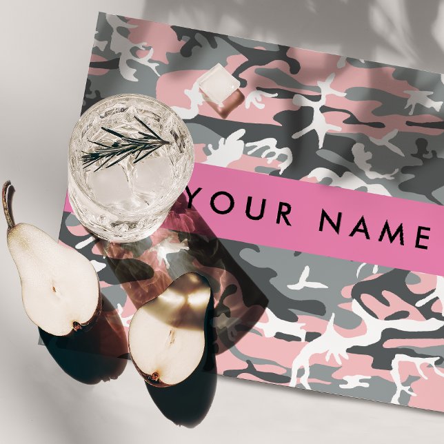 Pink and Gray Camouflage Your name Personalize Cloth Placemat (Creator Uploaded)