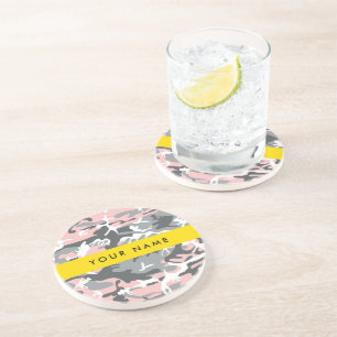 Pink and Gray Camouflage Your name Personalize Coaster
