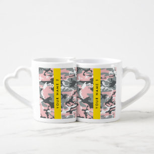 Pink and Gray Camouflage Your name Personalize Coffee Mug Set