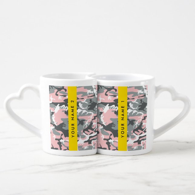 Pink and Gray Camouflage Your name Personalize Coffee Mug Set (Back Nesting)