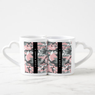 Pink and Gray Camouflage Your name Personalize Coffee Mug Set