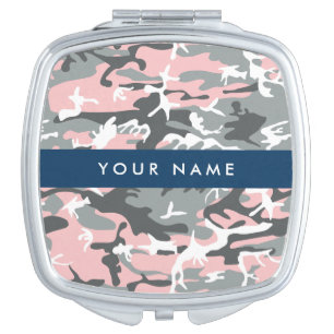 Pink and Gray Camouflage Your name Personalize Compact Mirror