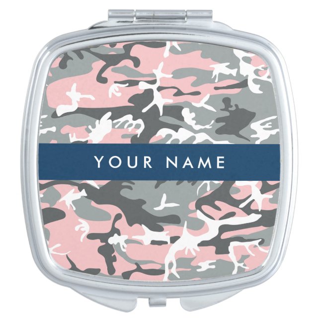 Pink and Gray Camouflage Your name Personalize Compact Mirror (Front)