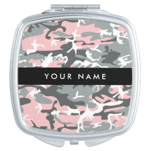 Pink and Gray Camouflage Your name Personalize Compact Mirror