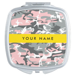 Pink and Gray Camouflage Your name Personalize Compact Mirror