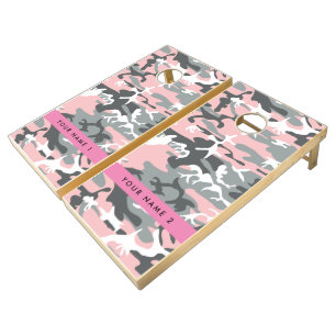 Pink and Gray Camouflage Your name Personalize Cornhole Set