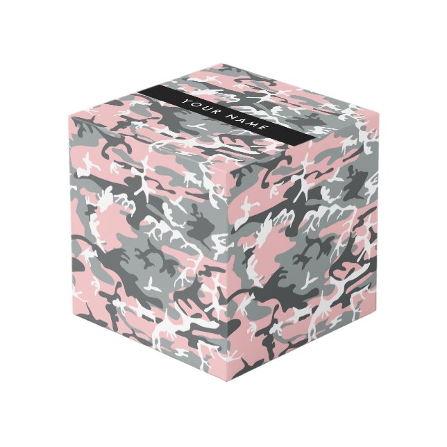 Pink and Gray Camouflage Your name Personalize Cube (Front Angled)