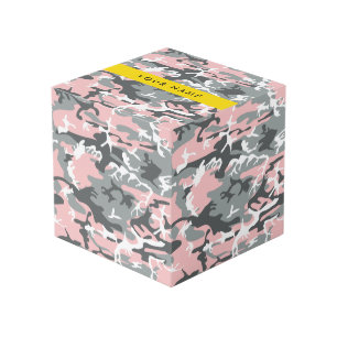 Pink and Gray Camouflage Your name Personalize Cube