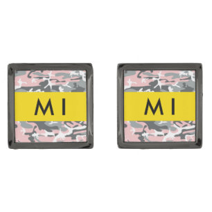 Pink and Gray Camouflage Your name Personalize Cufflinks