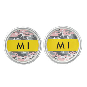 Pink and Gray Camouflage Your name Personalize Cufflinks